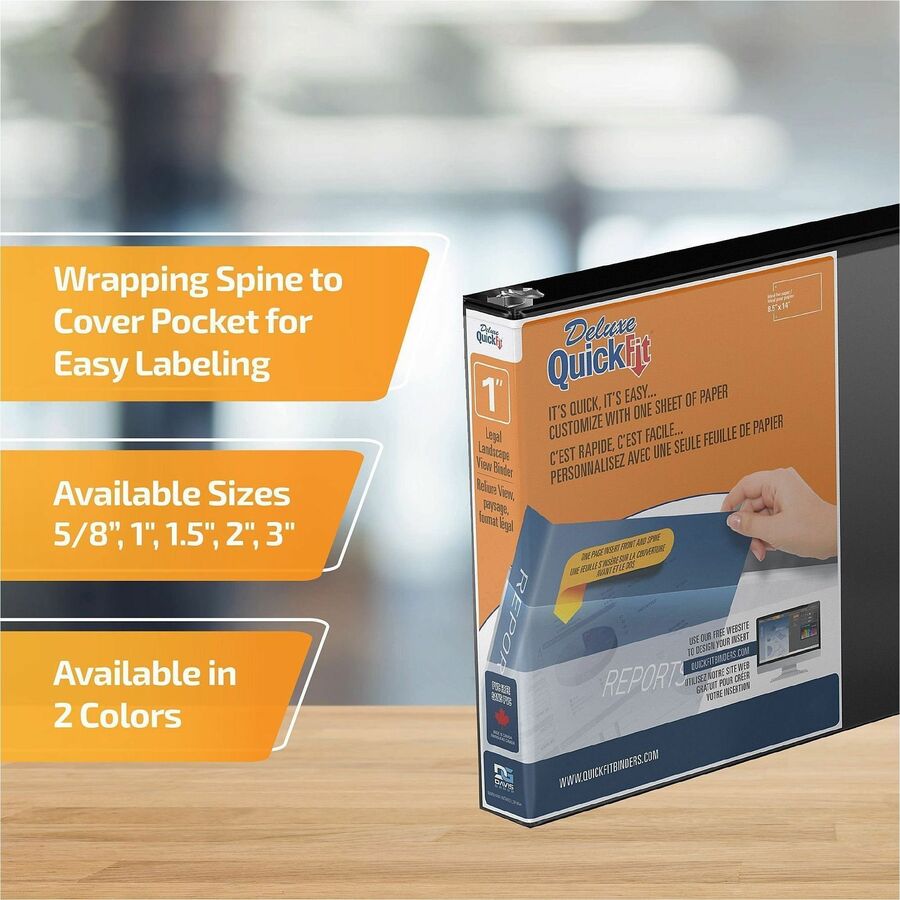 QuickFit Ring Binder - 1" Binder Capacity - Legal - 8 1/2" x 14" Sheet Size - 200 Sheet Capacity - 3 x 1" Ring(s) - Fastener(s): Round Ring - Pocket(s): 2, Internal - Horizontal Orientation - Polypropylene - Black - Recycled - Antimicrobial - 1 Each