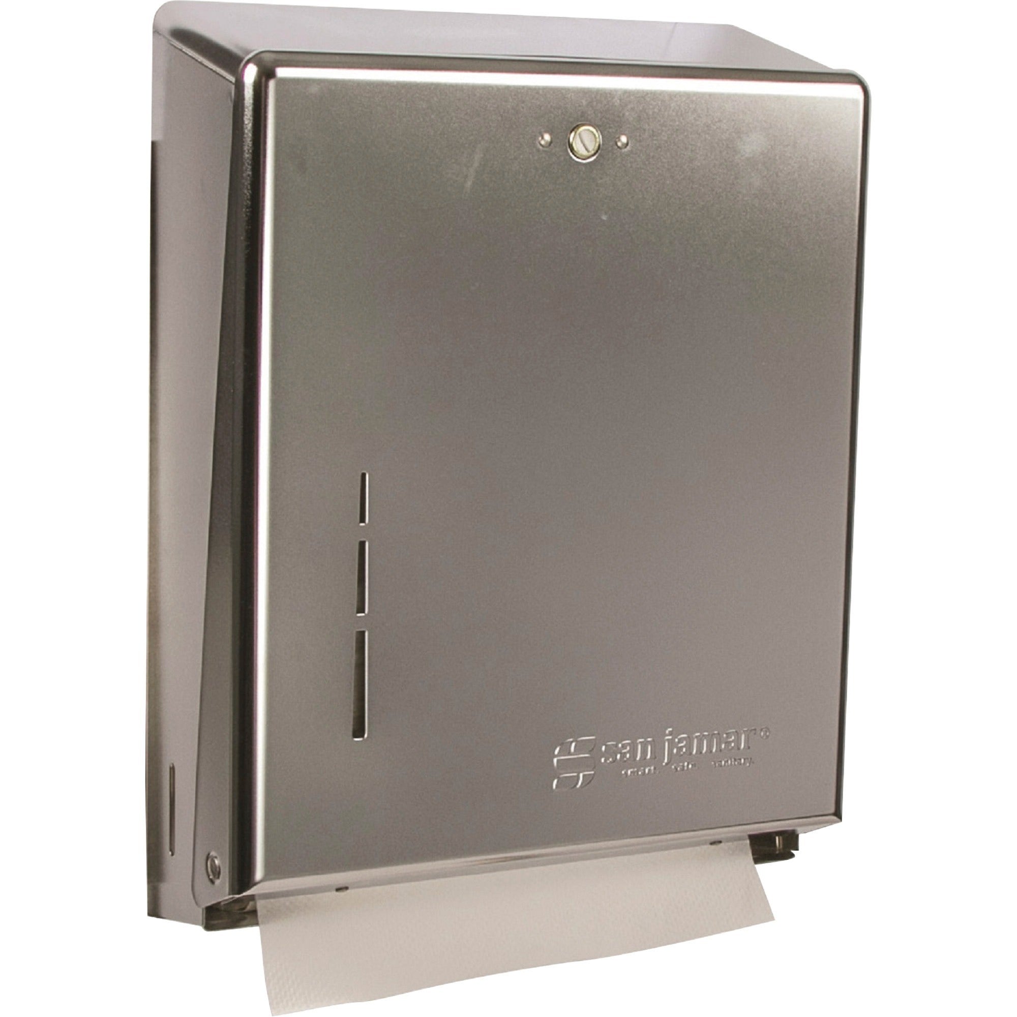 C Fold, Multifold Dispenser - 500 x Towel Multifold, 300 x Towel C Fold - 14.8" Height x 11.4" Width x 4" Depth - Stainless Steel - Chrome - Key Lock, Touch-free - 1 Each