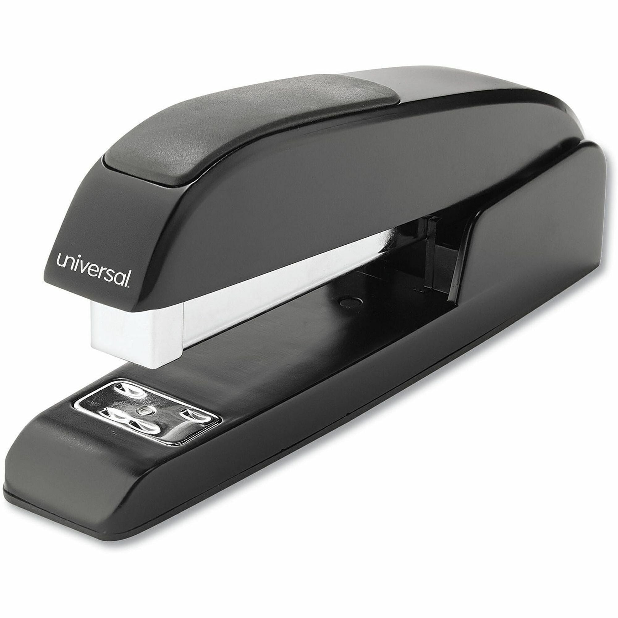 Universal Desktop Stapler, Full Strip, 20 Sheet Capacity, Holds 210 Staples, 0.25" Staple Size, 3.5" Throat Depth, 0.5" Crown Width, Top Loading, Black, Metal, 1 Each