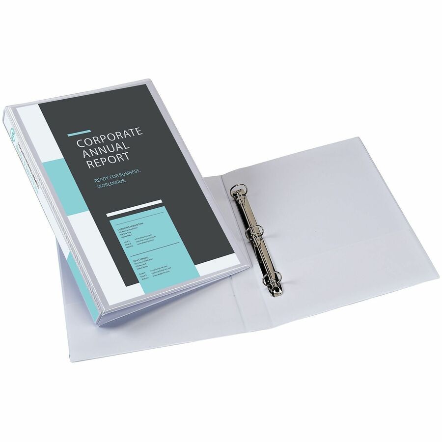 1" Binder Capacity - Legal - 8 1/2" x 14" Sheet Size - 175 Sheet Capacity - 175 Ring(s) - Fastener(s): Round Ring - Pocket(s): 2, Internal - Polypropylene - White, Clear - Adhesive, Durable, Pocket, Rear Panel, Recyclable - 1 Each