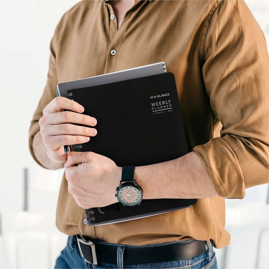 At-A-Glance Contemporary Planner, Large, Weekly/Monthly, January-December 2026, 8:00 AM-5:30 PM, Half-hourly, 8 1/4" x 11", Wire Bound, Black Simulated Leather Cover, 1 Each