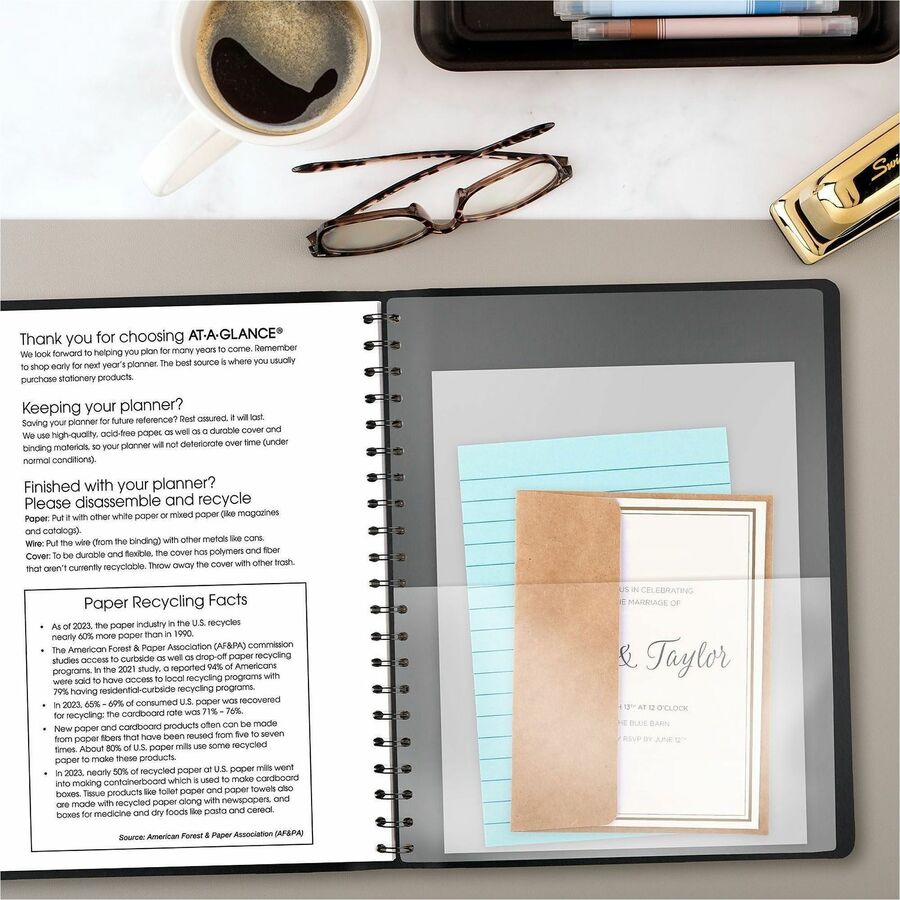 At-A-Glance Contemporary Planner, Large, Weekly/Monthly, January-December 2026, 8:00 AM-5:30 PM, Half-hourly, 8 1/4" x 11", Wire Bound, Black Simulated Leather Cover, 1 Each