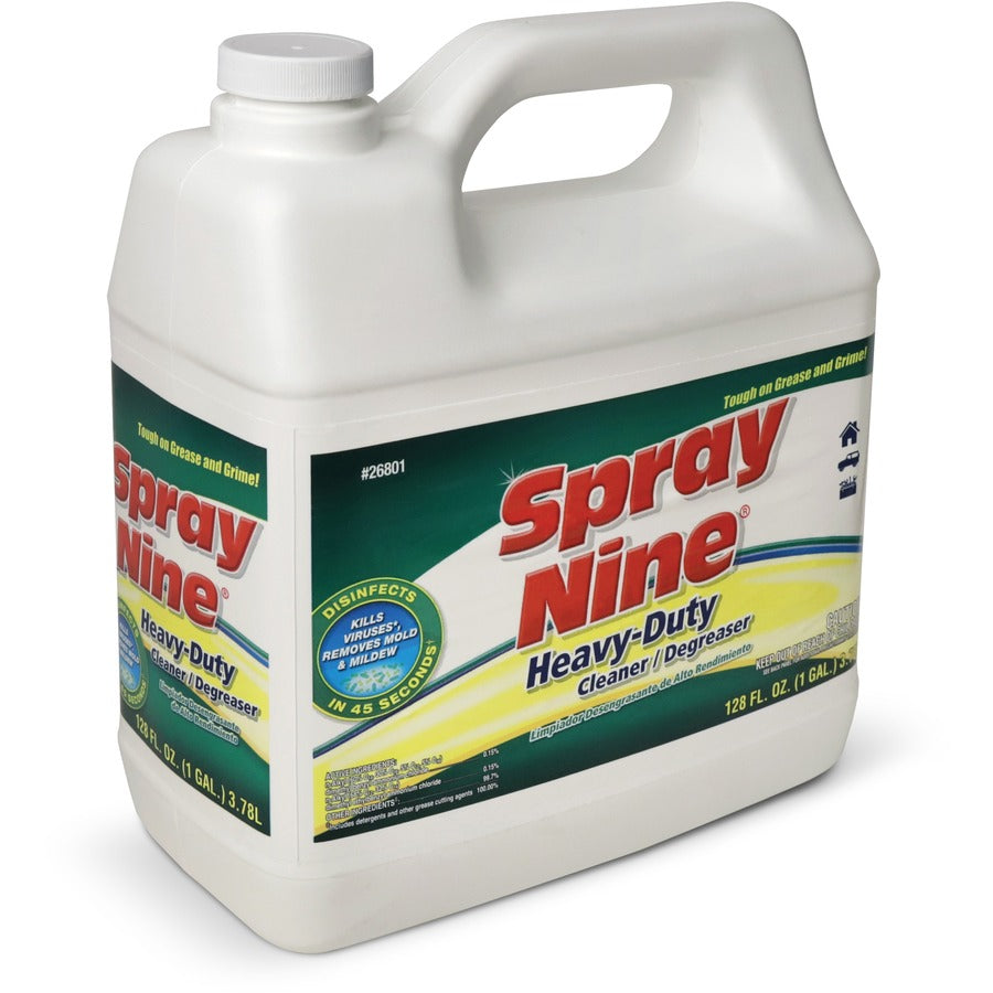 Spray Nine Heavy-Duty Cleaner/Degreaser w/Disinfectant - For Refrigerator, Breakroom, Restaurant - 128 fl oz (4 quart) - Recommended For: Dirt Remover, Grease Remover, Grime Remover, Stain Remover, Soil Remover - Disinfectant - Clear - 1 Each