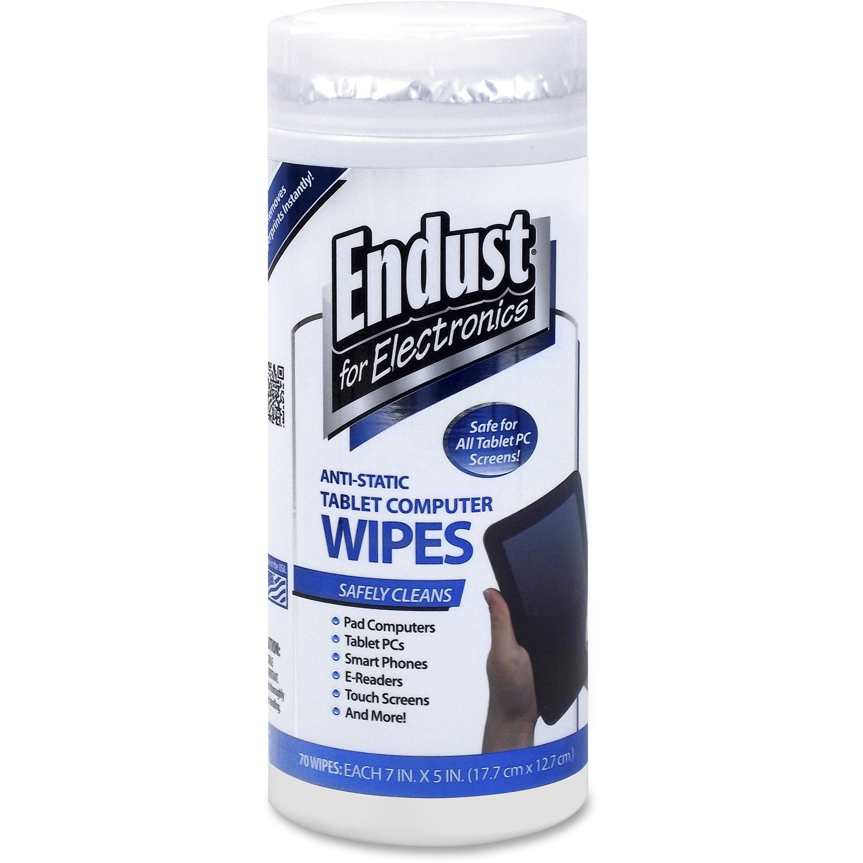 For Tablet PC, Desktop Computer, Display Screen, Mobile Phone, Digital Text Reader, Handheld Device - Streak-free, Non-abrasive, Ammonia-free, Anti-static, Pre-moistened - White - 70/Tub - 1 Each