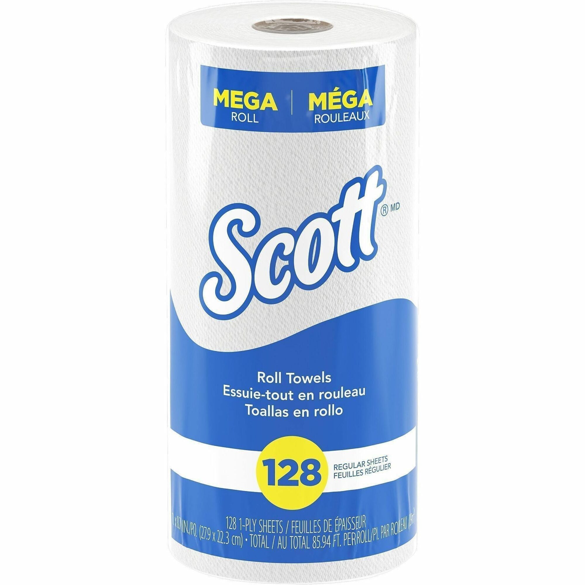 Scott&reg; Kitchen Paper Towels with Fast-Drying Absorbency Pockets - 1 Ply - 11" Width x 8.78" Length - 128 Sheets/Roll - 4.90" Roll Diameter - White - 1 Roll