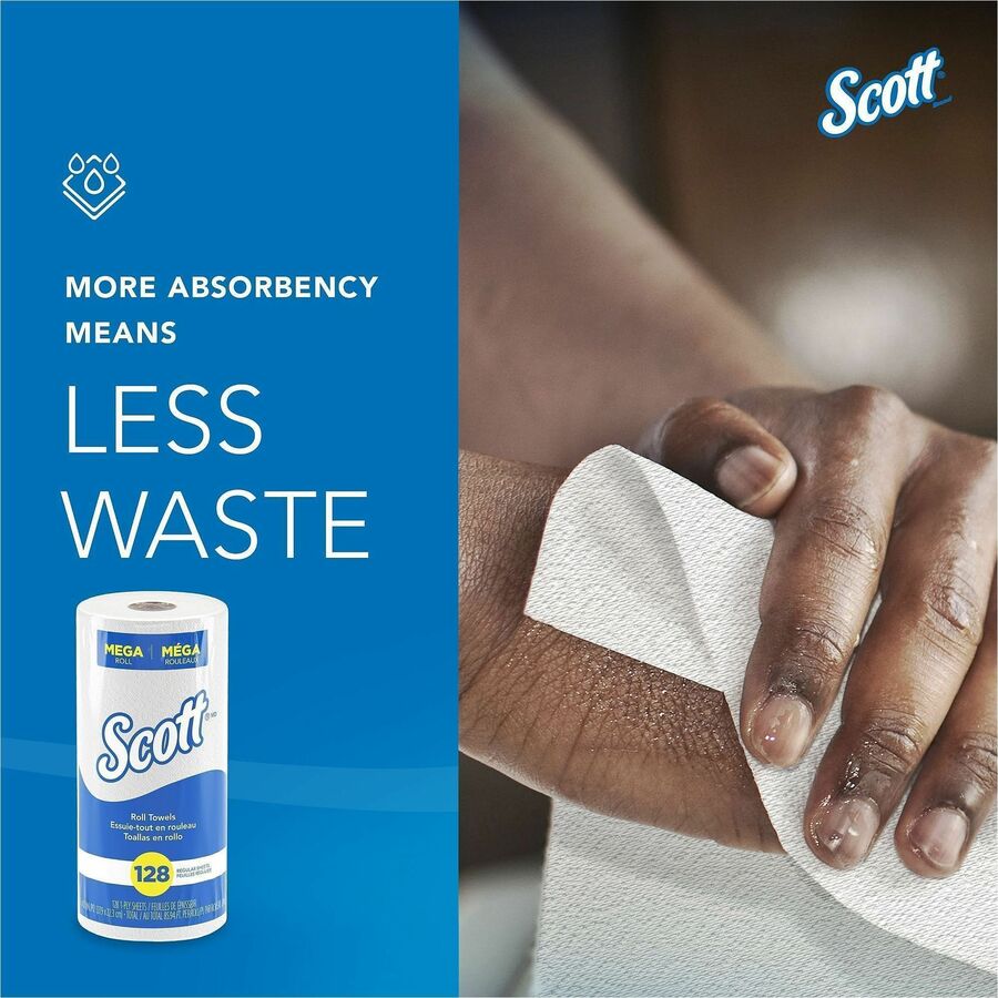 Scott&reg; Kitchen Paper Towels with Fast-Drying Absorbency Pockets - 1 Ply - 11" Width x 8.78" Length - 128 Sheets/Roll - 4.90" Roll Diameter - White - 1 Roll