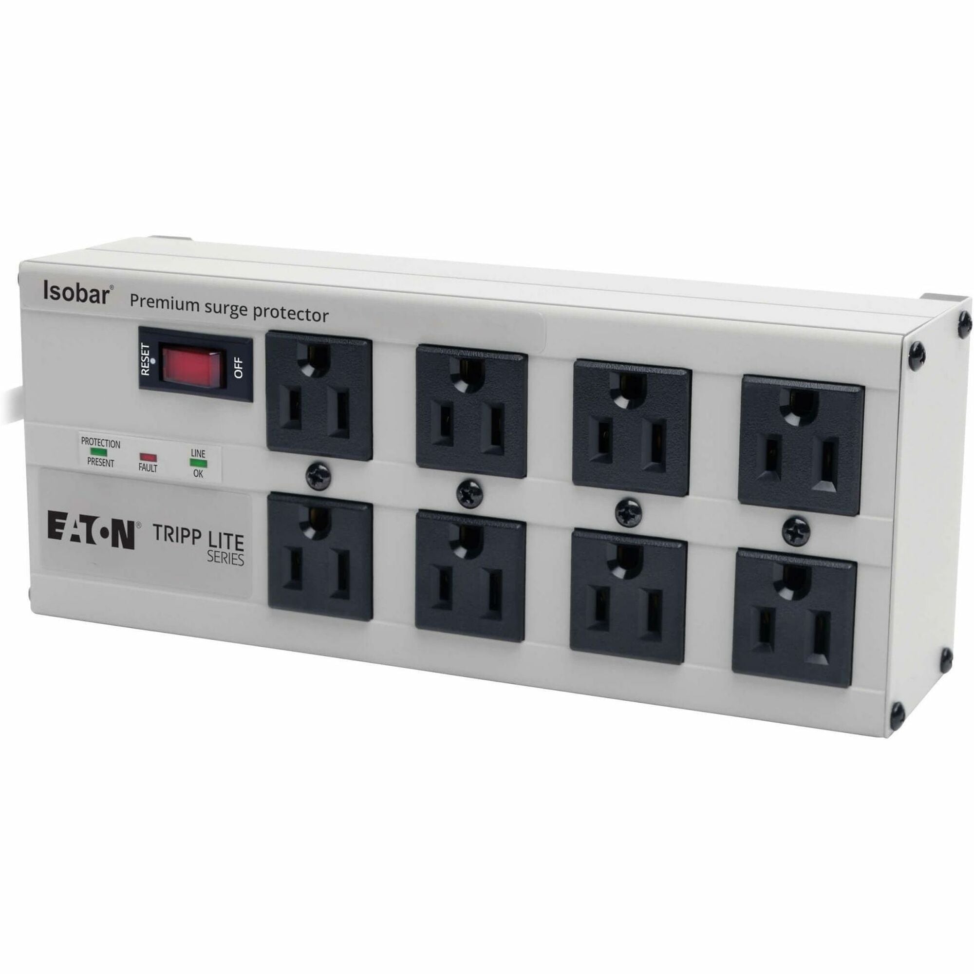 Light Gray - NEMA 5-15P - 8 x NEMA 5-15R - 1440 VA - 3840 J - 120 V AC Input - 120 V AC Output - 61 kA - 12 ft