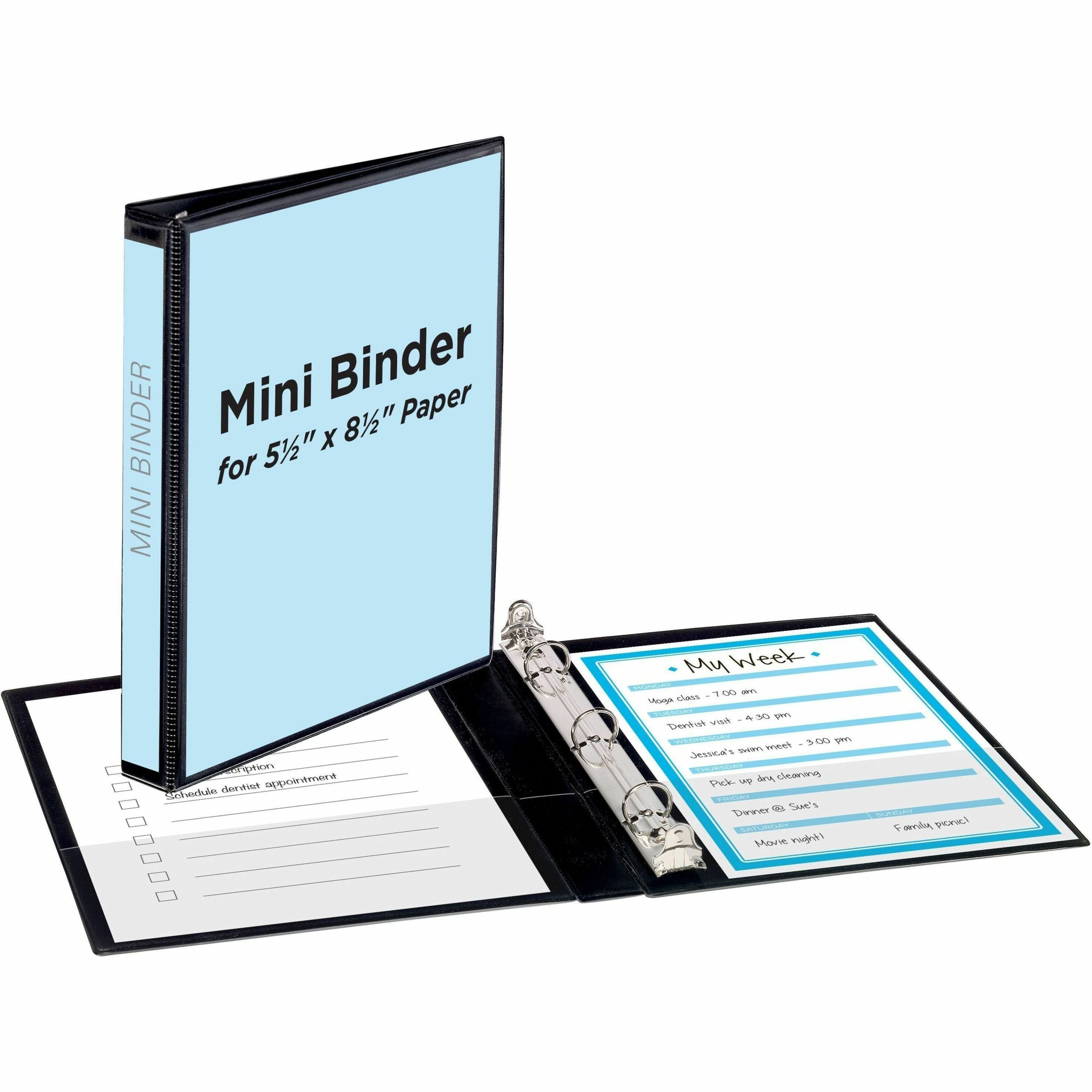 Avery&reg; Mini Durable View 3 Ring Binder, 0.5" Round Rings, Holds 5.5" x 8.5" Paper, 1 Black Binder (27725)