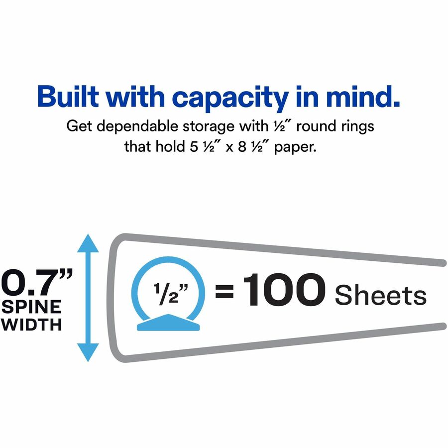 Avery&reg; Mini Durable View 3 Ring Binder, 0.5" Round Rings, Holds 5.5" x 8.5" Paper, 1 White Binder (27726)