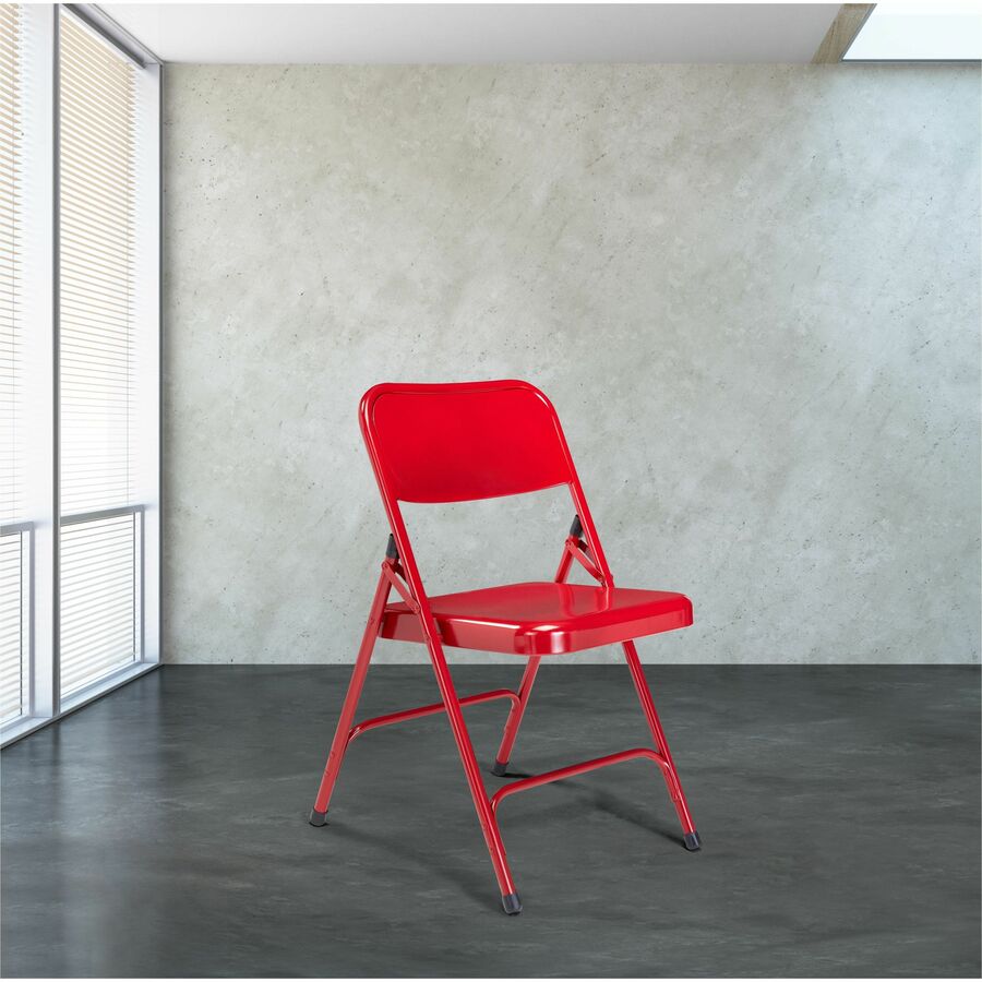 NPS® 200 Series Premium All-Steel Double Hinge Folding Chair, Pack of 4, Surface Color: Red, Frame Color: Red