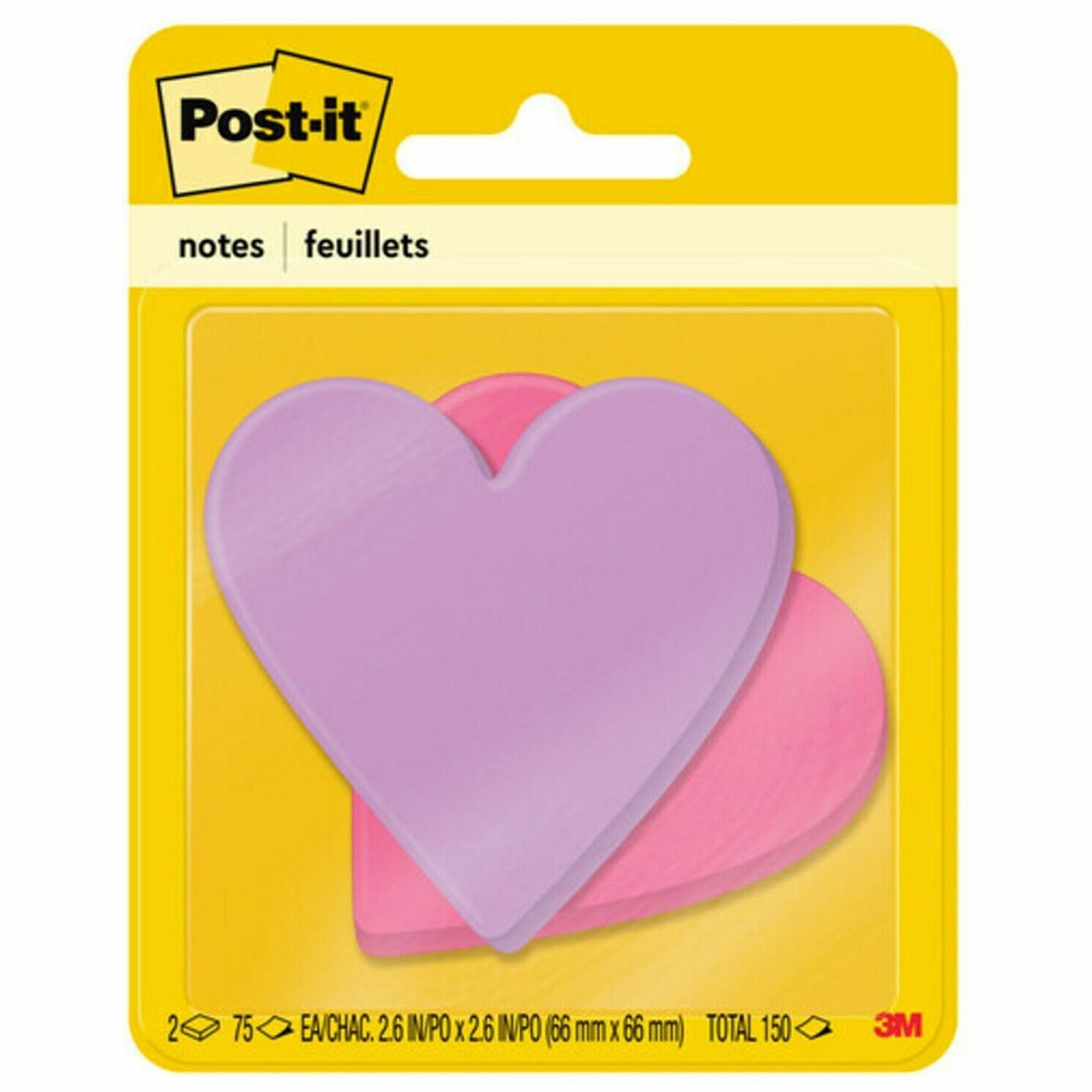 Post-it&reg; Die-Cut Notes - 3" Flag/Note Width x 3" Flag/Note Length - Star, Heart - 75 Sheets per Pad - Unruled - Purple, Pink - Self-adhesive, Self-stick - 1 Pack
