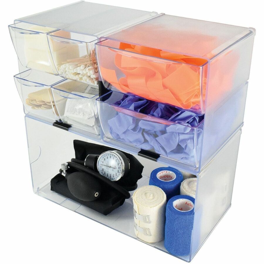 Deflecto Stackable Cube Organizer - 1 Compartment(s) - 6" Height x 12" Width x 6" Depth - Stackable, Sturdy, Removable Divider, Removable Drawer - Clear - Plastic - 1 Each