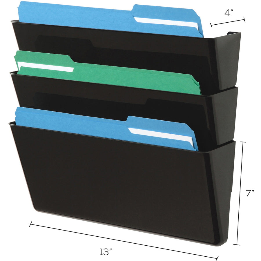 Deflecto Stackable DocuPocket Set - 3 Pocket(s) - 7" Height x 13" Width x 4" Depth - Durable - Black - 1 Each