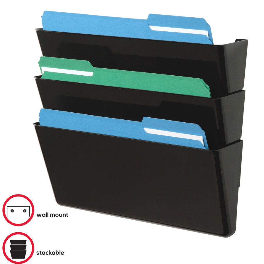 Deflecto Stackable DocuPocket Set - 3 Pocket(s) - 7" Height x 13" Width x 4" Depth - Durable - Black - 1 Each