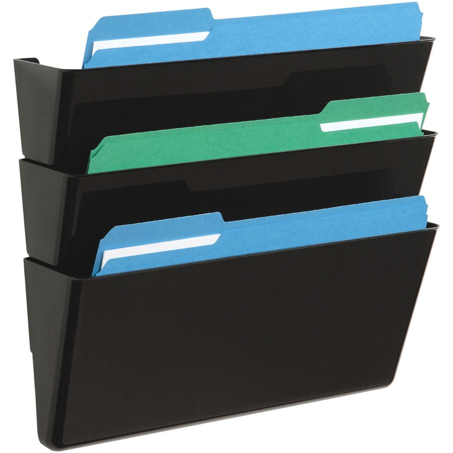 Deflecto Stackable DocuPocket Set - 3 Pocket(s) - 7" Height x 13" Width x 4" Depth - Durable - Black - 1 Each