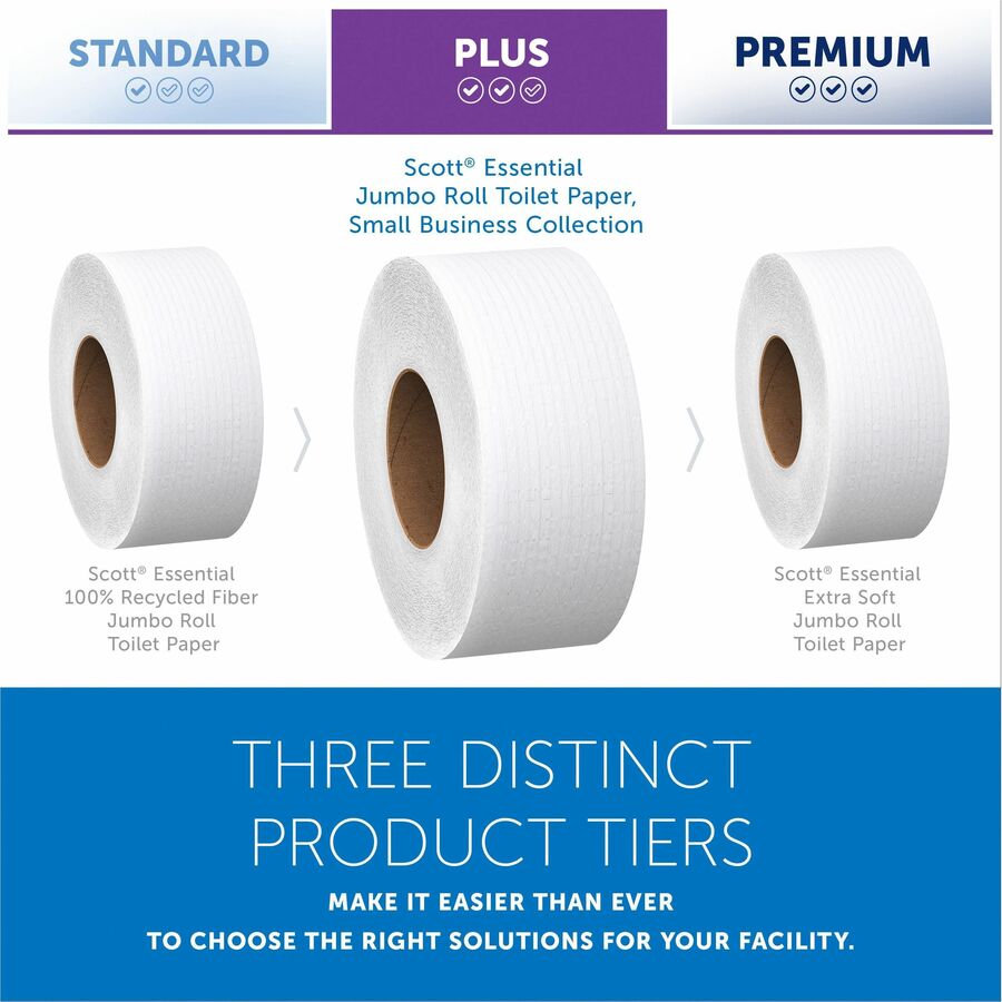 Scott High-Capacity Jumbo Roll Toilet Paper - 2 Ply - 3.50" Width x 1000 ft Length - 9" Roll Diameter - White - Fiber - 1 Carton