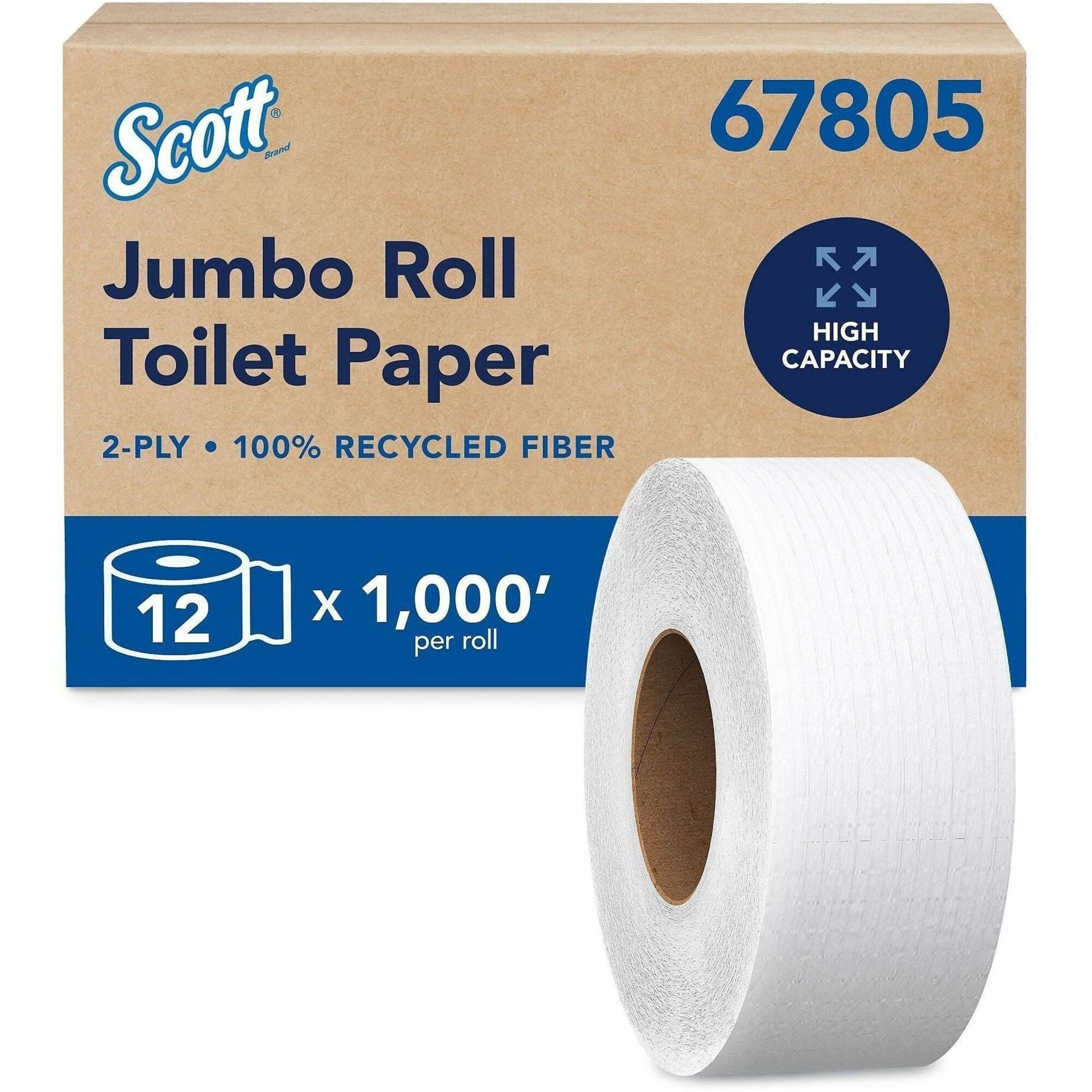 2 Ply - 3.55" Width x 1000 ft Length - White - Fiber - 12 / Carton