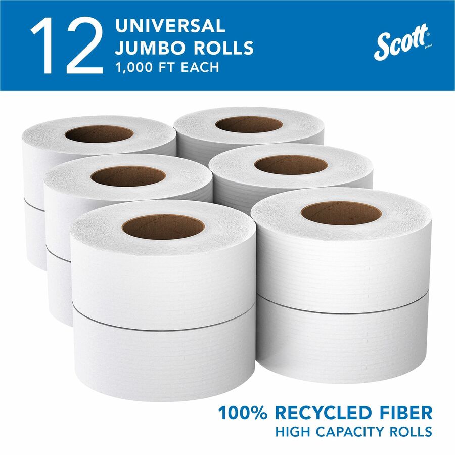 2 Ply - 3.55" Width x 1000 ft Length - White - Fiber - 12 / Carton