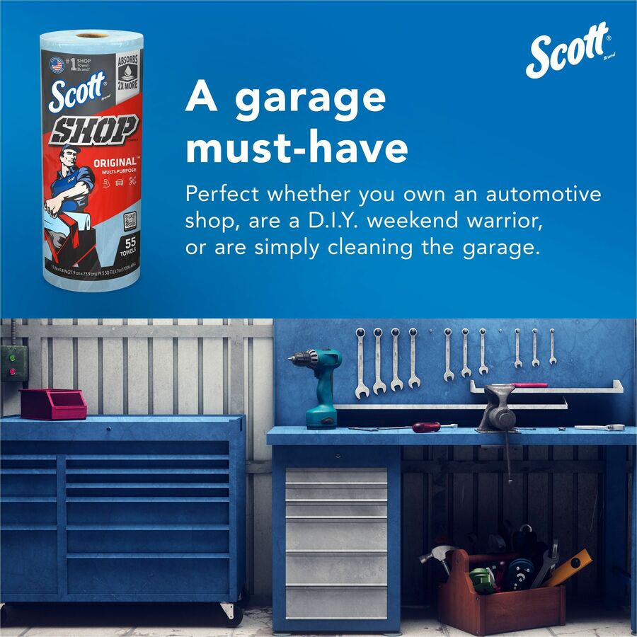Scott Original Shop Towels - 1 Ply - 55 Sheets/Roll - Blue - 1 Carton