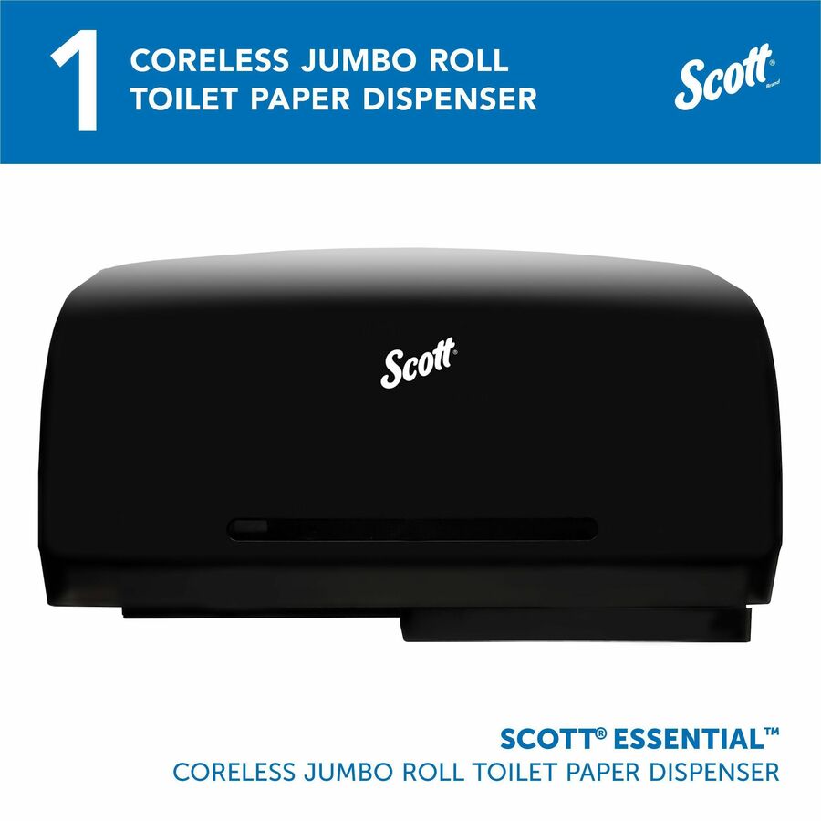 Scott Essential Coreless Jumbo Roll Toilet Paper Dispenser - Coreless Dispenser - 2 x Roll - 11" Height x 20" Width x 6" Depth - Plastic - Black - Durable - 1 Each