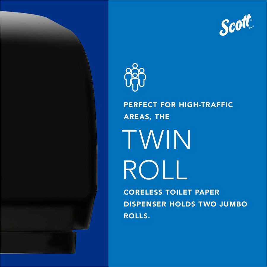 Scott Essential Coreless Jumbo Roll Toilet Paper Dispenser - Coreless Dispenser - 2 x Roll - 11" Height x 20" Width x 6" Depth - Plastic - Black - Durable - 1 Each