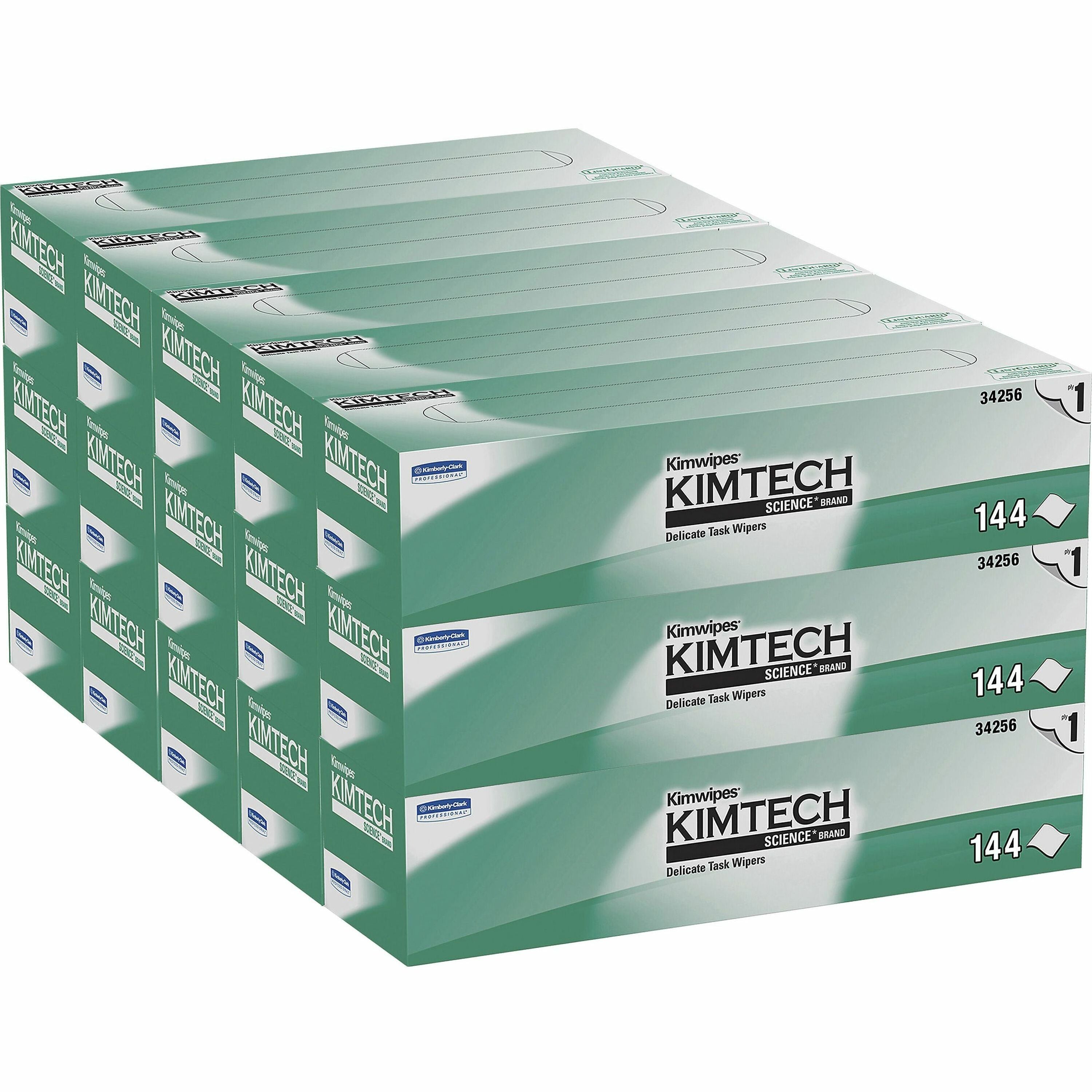 KIMTECH Science Kimwipes Delicate Task Wipers - Pop-Up Box - 1 Ply - 14.40" Width x 16.40" Length - White - 144/Box - 15 / Carton
