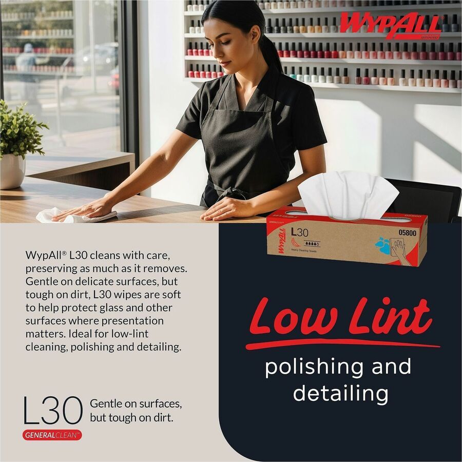 Wypall GeneralClean L30 Heavy Duty Cleaning Towels - 9.80" Width x 16.40" Length - White - 100/Box - 1 Carton