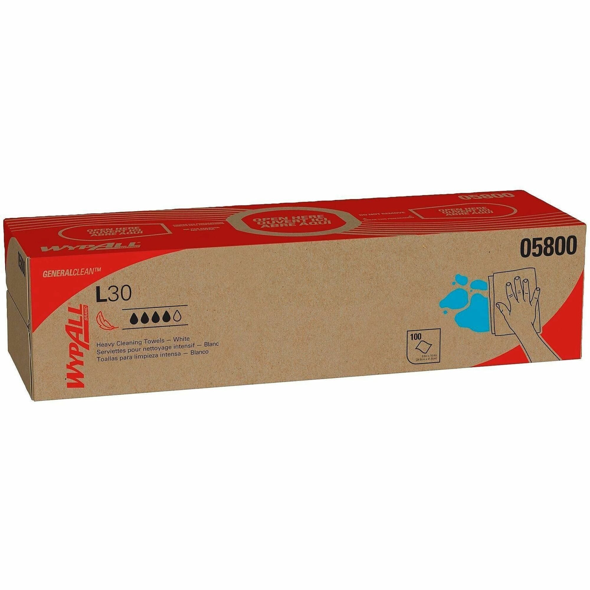 Wypall GeneralClean L30 Heavy Duty Cleaning Towels - 9.80" Width x 16.40" Length - White - 100/Box - 1 Carton