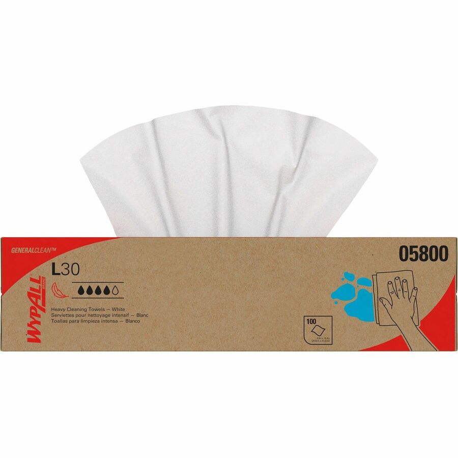 Wypall GeneralClean L30 Heavy Duty Cleaning Towels - 9.80" Width x 16.40" Length - White - 100/Box - 1 Carton