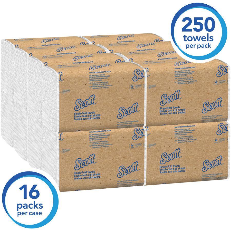 Single Fold - 9.30" Width x 10.50" Length - White - 250/Pack - 16 / Carton