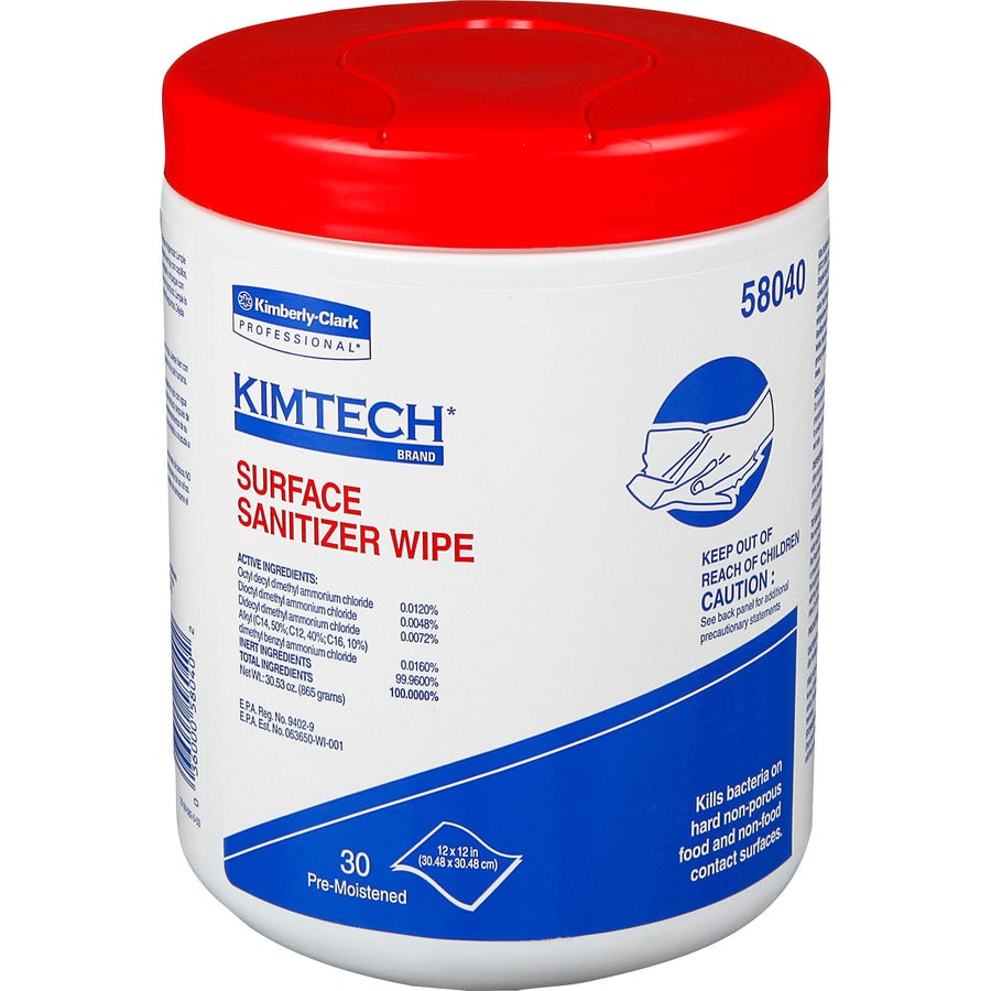 KIMTECH Prep Surface Sanitizer Wipes - For Hard Surface, Nonporous Surface, Rag - 12" Length x 12" Width - Recommended For: Germs Remover, Dirt Remover - Anti-bacterial, Pre-moistened - White - 30/Tub - 1 Each