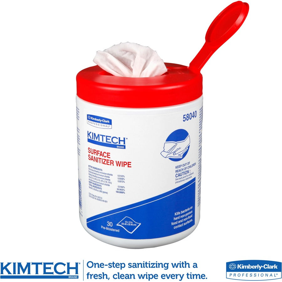 KIMTECH Prep Surface Sanitizer Wipes - For Hard Surface, Nonporous Surface, Rag - 12" Length x 12" Width - Recommended For: Germs Remover, Dirt Remover - Anti-bacterial, Pre-moistened - White - 30/Tub - 1 Each