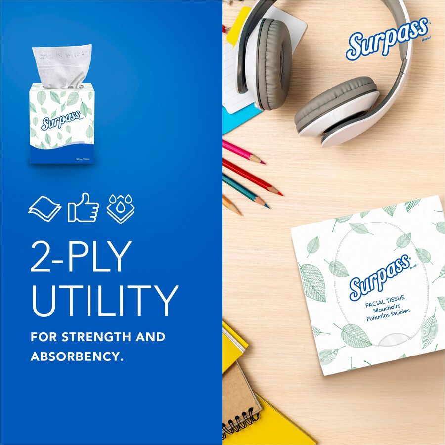 2 Ply - 8.30" Width x 7.80" Length - White - Fiber - 90/Box - 1 Carton