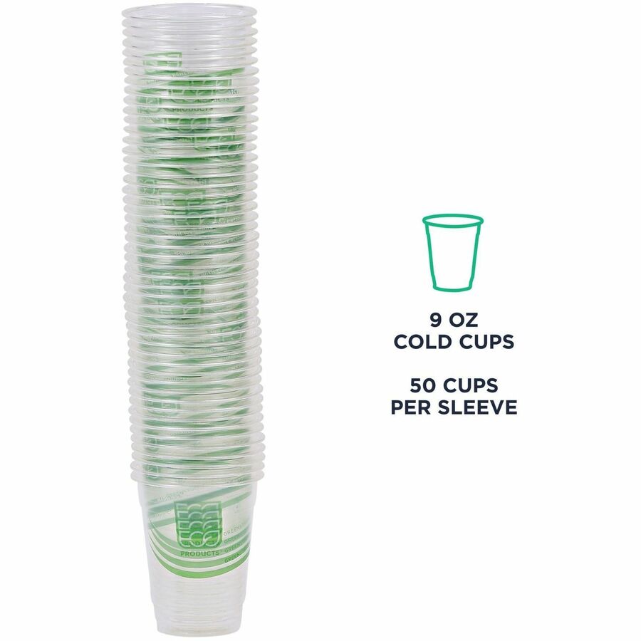 9 fl oz - Clear - Polylactic Acid (PLA) - Cold Drink - 50/Pack - 20 / Carton