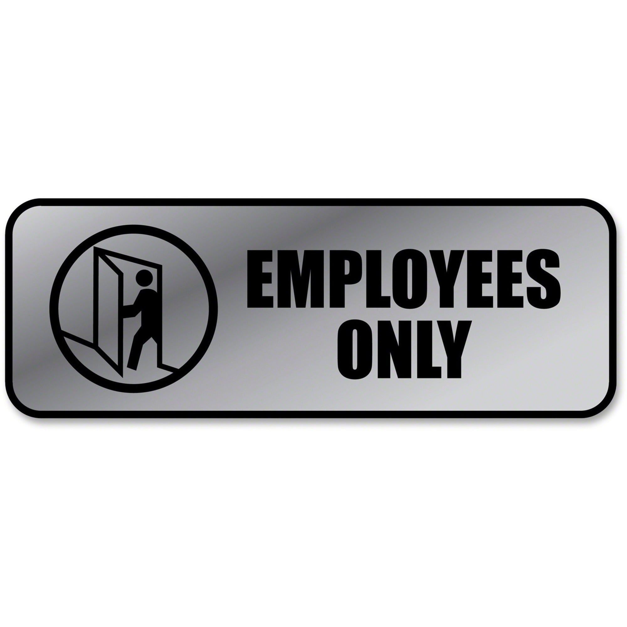 Print/Message "Employees Only" - 9" Width x 3" Height - Rectangular Shape - Office - Metal - Black - 1 Each
