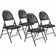 NPS® 1100 Series Deluxe Fan Back with Triple Brace Double Hinge Folding Chair, Pack of 4, Surface Color: Black, Frame Color: Black