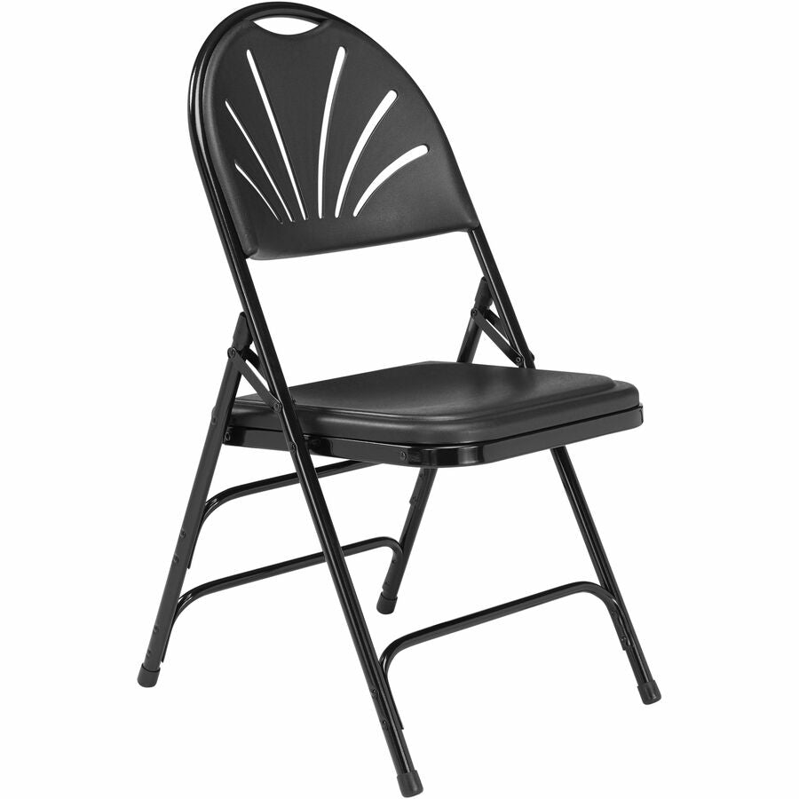 NPS® 1100 Series Deluxe Fan Back with Triple Brace Double Hinge Folding Chair, Pack of 4, Surface Color: Black, Frame Color: Black