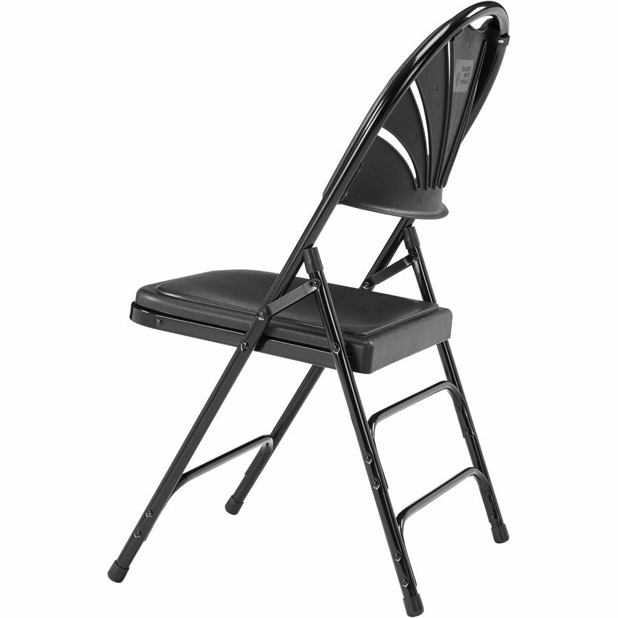 NPS® 1100 Series Deluxe Fan Back with Triple Brace Double Hinge Folding Chair, Pack of 4, Surface Color: Black, Frame Color: Black