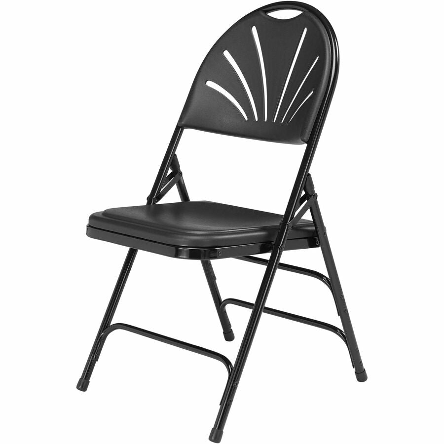 NPS® 1100 Series Deluxe Fan Back with Triple Brace Double Hinge Folding Chair, Pack of 4, Surface Color: Black, Frame Color: Black