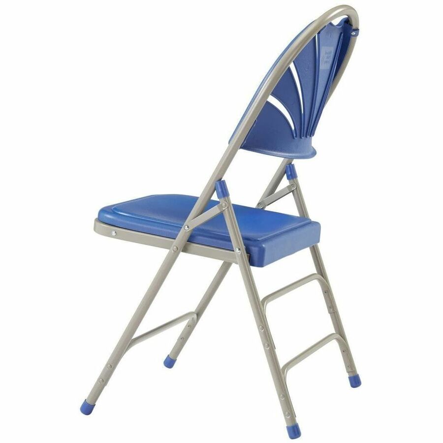 NPS® 1100 Series Deluxe Fan Back with Triple Brace Double Hinge Folding Chair, Pack of 4, Surface Color: Blue, Frame Color: Grey