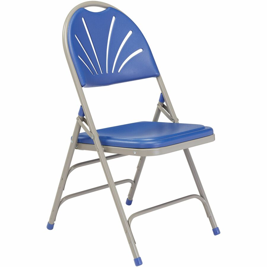 NPS® 1100 Series Deluxe Fan Back with Triple Brace Double Hinge Folding Chair, Pack of 4, Surface Color: Blue, Frame Color: Grey