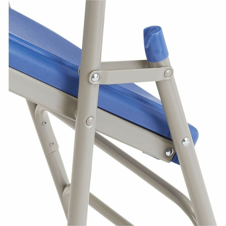 NPS® 1100 Series Deluxe Fan Back with Triple Brace Double Hinge Folding Chair, Pack of 4, Surface Color: Blue, Frame Color: Grey