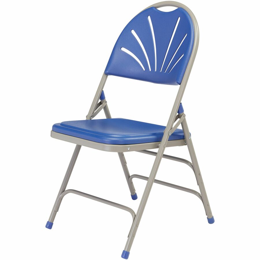 NPS® 1100 Series Deluxe Fan Back with Triple Brace Double Hinge Folding Chair, Pack of 4, Surface Color: Blue, Frame Color: Grey