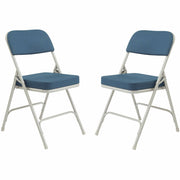 NPS® 3200 Series Premium 2" Fabric Upholstered Double Hinge Folding Chair, Pack of 2, Surface Color: Regal Blue, Frame Color: Textured Grey