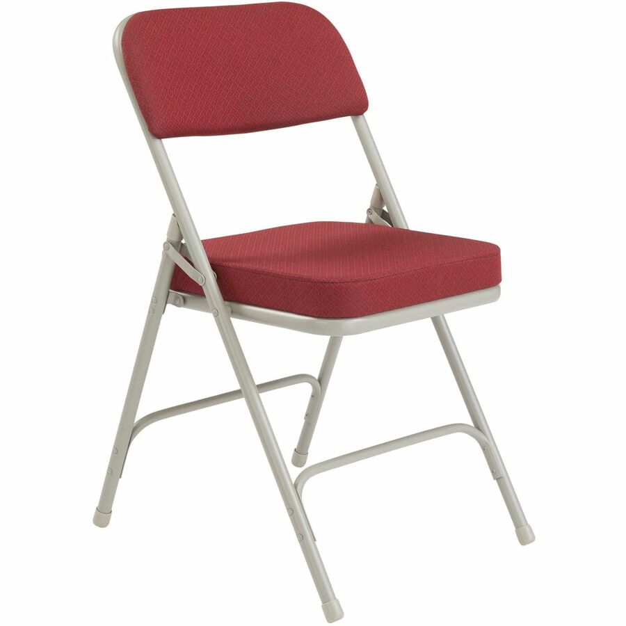 NPS® 3200 Series Premium 2" Fabric Upholstered Double Hinge Folding Chair, Pack of 2, Surface Color: New Burgundy, Frame Color: Textured Grey
