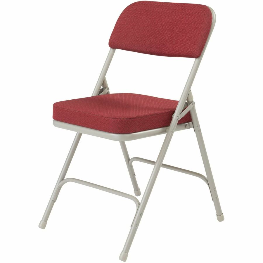 NPS® 3200 Series Premium 2" Fabric Upholstered Double Hinge Folding Chair, Pack of 2, Surface Color: New Burgundy, Frame Color: Textured Grey