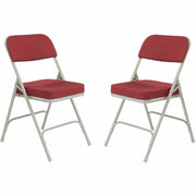 NPS® 3200 Series Premium 2" Fabric Upholstered Double Hinge Folding Chair, Pack of 2, Surface Color: New Burgundy, Frame Color: Textured Grey