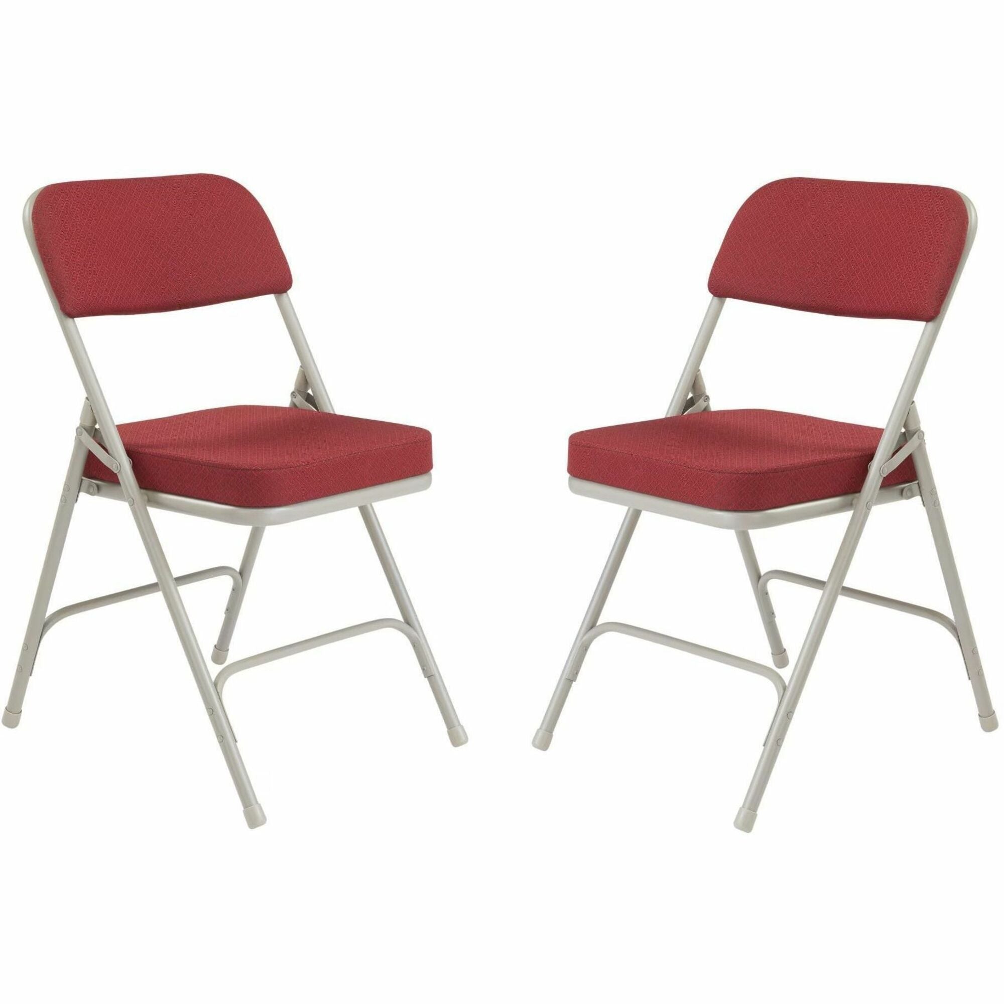 NPS® 3200 Series Premium 2" Fabric Upholstered Double Hinge Folding Chair, Pack of 2, Surface Color: New Burgundy, Frame Color: Textured Grey