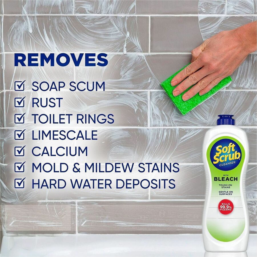 Dial Soft Scrub Bleach Cleanser - 36 fl oz (1.1 quart) - Recommended For: Grease Remover, Dirt Remover, Mold Remover, Mildew Remover, Soap Scum Remover, Germs Remover, Stain Remover - Anti-bacterial, Disinfectant - White - 6 / Carton