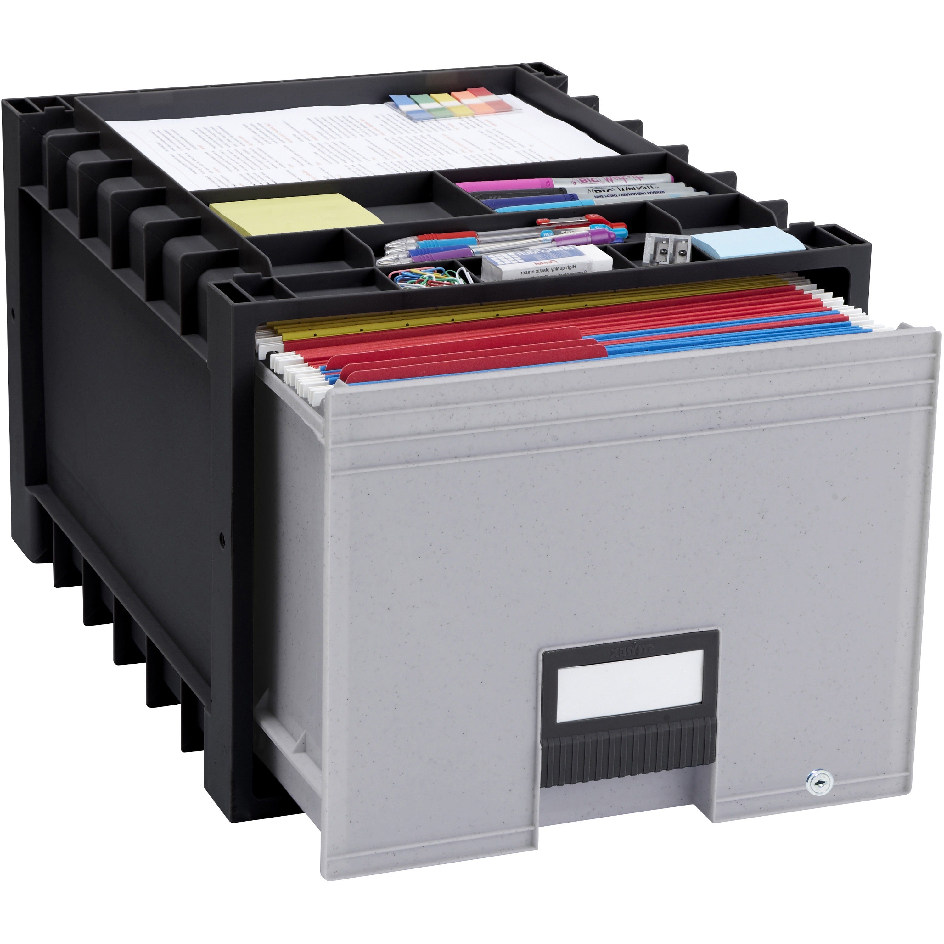 Internal Dimensions: x 18" Width - External Dimensions: 14.3" Length x 18" Width x 12.3" Height - 50 lb - 13.69 gal - Media Size Supported: Letter - Heavy Duty - Stackable - Plastic - Black, Gray - For Letter, File, Folder - Recycled - 1 Each